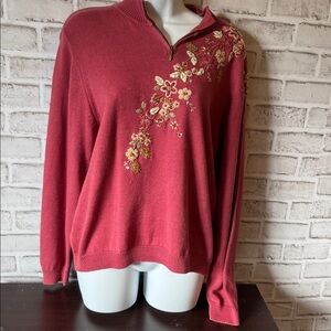 Vintage Alfred Dunner cotton floral Pink embroidered cottage sweater
